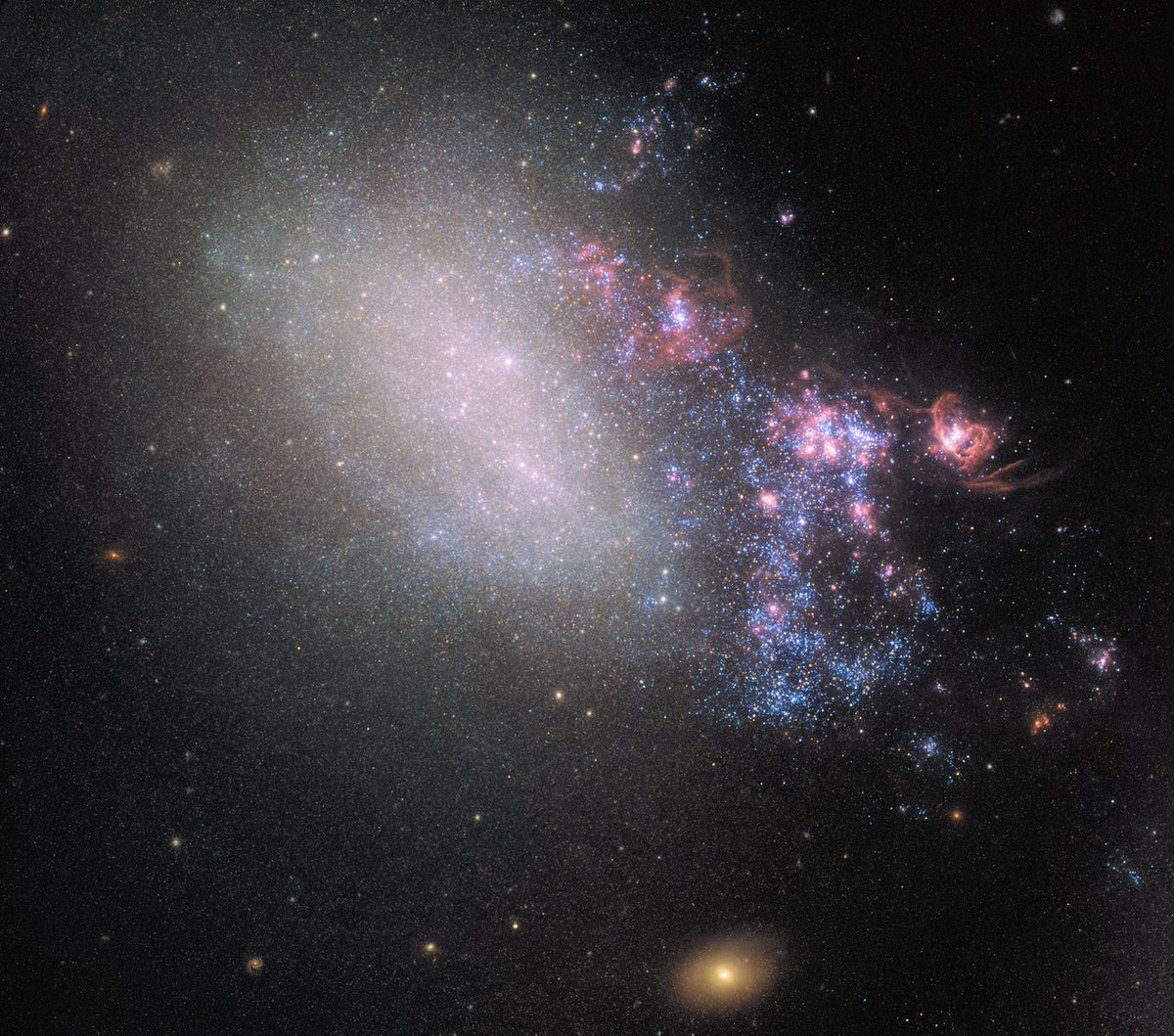 mediainaf's tweet photo. Fosse il ritratto d'una persona, potrebbe essere un'opera di Francis Bacon. Invece è una galassia, la fotografia è firmata da @HubbleTelescope e a sconvolgerne le sembianze è stata la Natura, sotto forma di un impatto cosmico con un'altra galassia https://t.co/a2aGWQ9CEA #Ngc4485 https://t.co/qZQVurwRYb