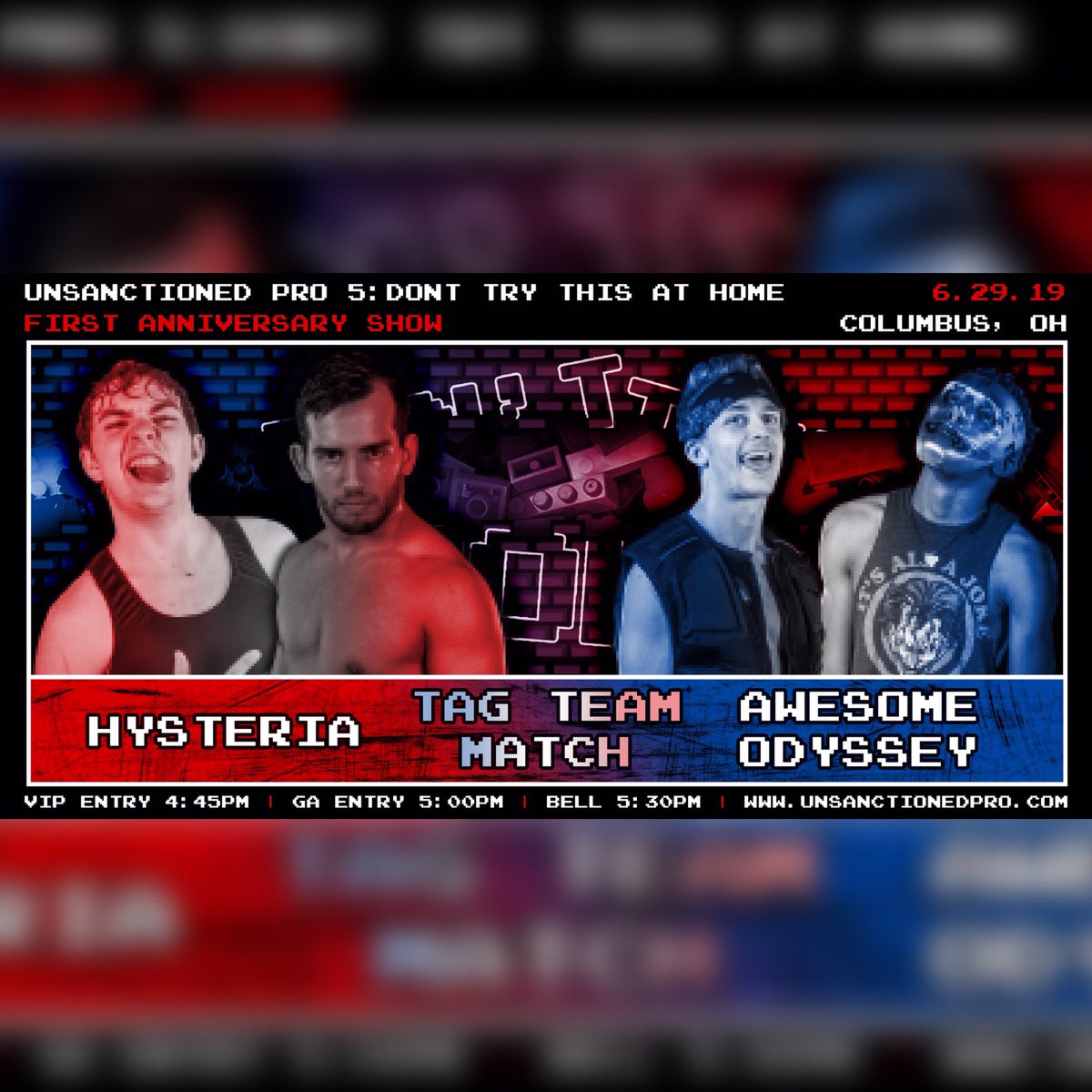 UnsanctionedPro's tweet photo. .@ColeRadrick makes his UP debut w/ @SagePhilips7 as Hysteria, to face off with @AwesomeOdysseyX!
#unsanctioned5 #donttrythisathome #unsanctionedpro #cbus #ohio #columbusohio #prowrestling #midwestterritory #indiewrestling #staylocalthinkglobal #onlyincbus #columbus https://t.co/hkB3mJ4Pl9