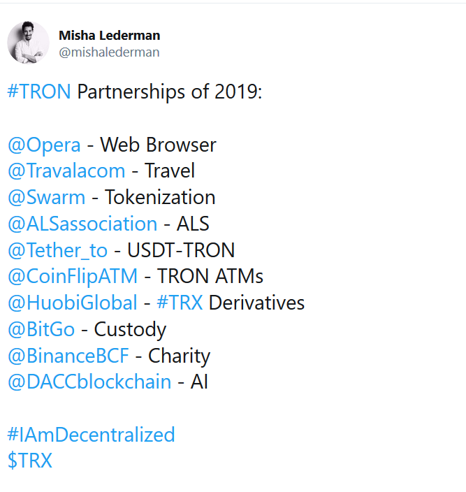 Shadow_Neos72's tweet photo. Just saw the great summary of #TRON partnerships of 2019

Lucky to work with these tech giants, enhancing  #TRON core competitive ability in the blockchain industry. Some of them:
@swarm
@tether
@HuobiGlobal
@BitGo
@BinanceBCF 
#Swarm #Tether #Huobi #bitgo #USDT #Binance https://t.co/iClSp9jXIl