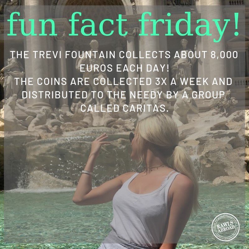 Fun Fact Friday!
-Since our Accounting FLP Students are "roaming" around Rome today...-
#RawlsAbroad
.
.
.
#Rome #Italy #TreviFountain #MakeAWish #FunFacts #Friday
<a href="/TTURawlsCollege/">Rawls College</a>