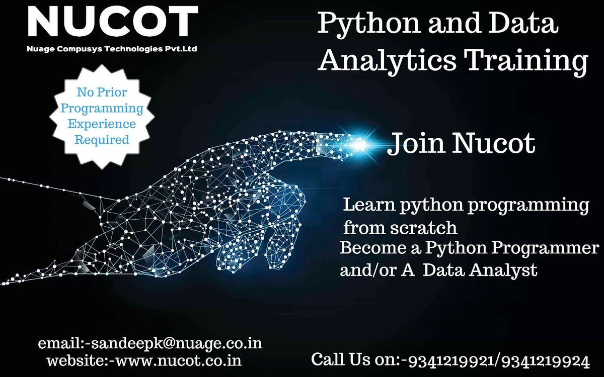 nucotbangalore's tweet image. Python and Data Analyst training. 
Join nucot
visit our website nucot.co.in for more details.
#soft_skills #interpersonal_skills #jobs_in_bangalore #jobs #career_guidance #communication_skills #resume_building #Python #data #analytics #Jobs #placement