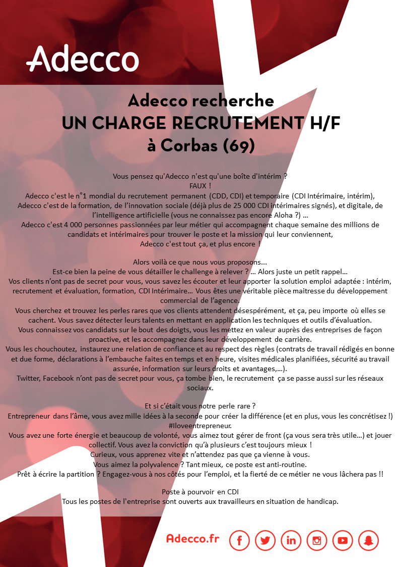 Et si vous rejoigniez une entreprise dynamique spécialisée dans les solutions RH? #passion
N'hésitez pas à postuler à l'agence de Corbas !
