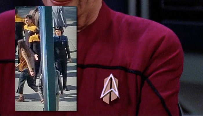 ussventure's tweet photo. Seguem novas imagens das filmagens ao ar livre da Série Star Trek: Picard, e também alguns comparativos para análise dos Uniformes e ensigna da Federação. https://t.co/mZZNjPZDm7