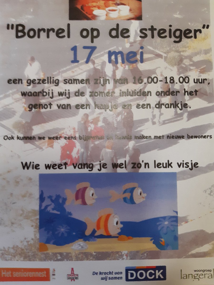 #Seniorennest &amp; #woongroepLangerakbaan
<a href="/DOCKUtrecht/">DOCK Utrecht</a> ⚘🌷LenteBorrel 🍹 op de steiger 🕓 🐡🐠