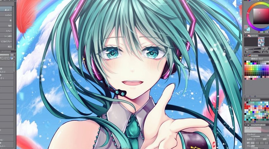hatsune miku 1girl solo long hair twintails headset necktie looking at viewer  illustration images