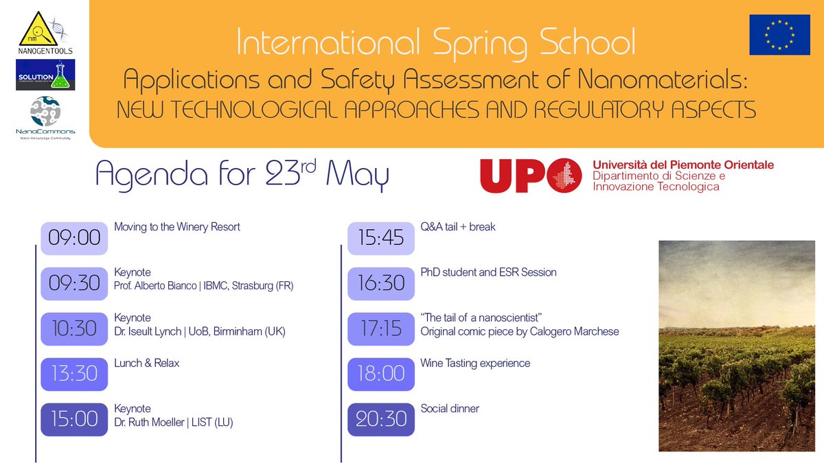 ICCRAM_UBU's tweet photo. 🗓 Check the #AgendaForToday
Highlighted:
🎙 Prof. Alberto Bianco | IBMC, UNISTRA (FR)
🎙 Dr. Iseult Lynch | UoB (UK)
🎙 Dr. Ruth Moeller | LIST (LU)
⚡️Share your content:
#SSPiemonte19
https://t.co/bYnkGkYHmc
#NanoGenTools #Solution #NanoCommons https://t.co/YdsmcwlbEs
