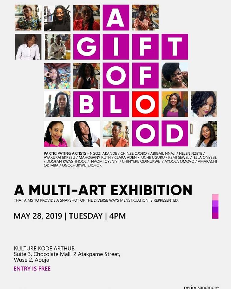 It's officially 11:03:06:00! 11 Days, 3 hours, 6 Minutes, 0 seconds to the gift of blood art exhibition.

@WaterAidNigeria @UNICEF_Nigeria @a360nigeria @UNFPANigeria 

#FridayFeeling #WorldHypertensionDay #HandleItAfrica #MHDay2019  #Agiftofblood