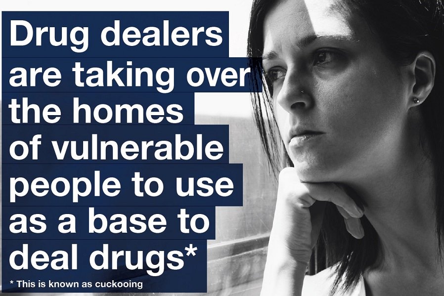 WimborneNPT's tweet photo. Drug dealers sometimes set up shop in the home of a vulnerable person. This is called cuckooing. If you think this is happening to one of your neighbours, please report it! #CountyLines .  #wimbornepolice https://t.co/nL3WspJHVa
