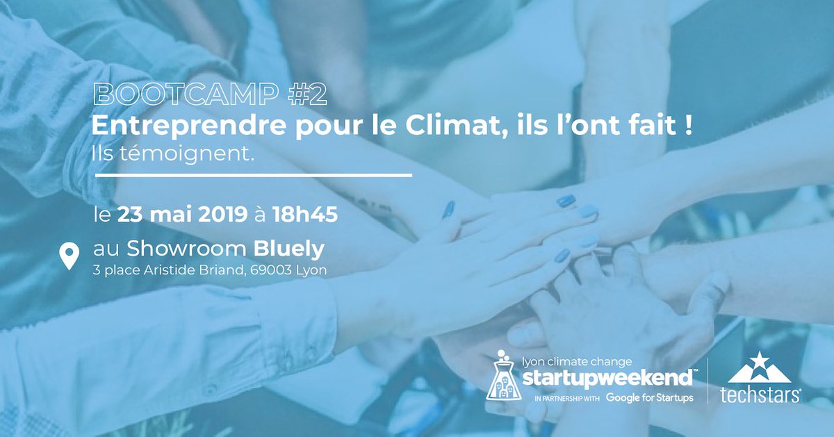 Participez au Bootcamp #ClimateChange et venez rencontrer des entrepreneurs pour le #climat ! 🌍 RDV jeudi 23 mai chez <a href="/Bluely_Lyon/">Bluely</a> Inscriptions : eventbrite.com/e/entrepreneur… #SWLyon #SWClimat #GSWRS #entrepreneriat