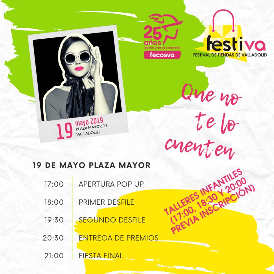 Este domingo 19-Mayo a partir de las 17:00h no te pierdas todas las actividades que tenemos preparadas en la Plaza Mayor de #Valladolid!!! #quenotelocuenten, nos vemos en #Festiva2019 #Fecosva #Valladoliddemoda #ComercioValladolid #ComercioUrbano