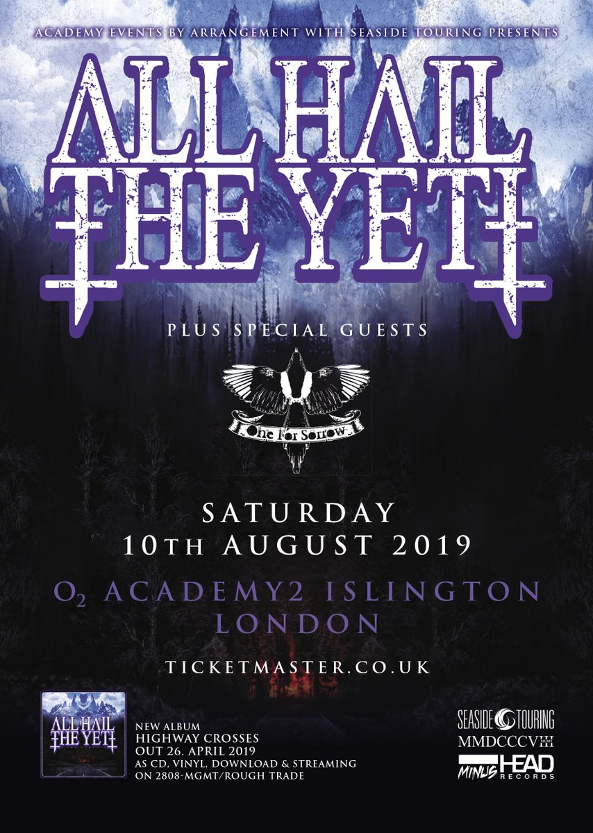 🙌 SUPPORT ANNOUNCED 🙌 Groove metal Londoners <a href="/OneForSorrowUK/">One For Sorrow</a> will now be supporting Californian metal-heads <a href="/allhailtheyeti/">ALL HAIL THE YETI</a> // Saturday 10th August // Hit the link for tickets &gt;&gt; bit.ly/AHTY2019 <a href="/TicketmasterUK/">ticketmasteruk</a>