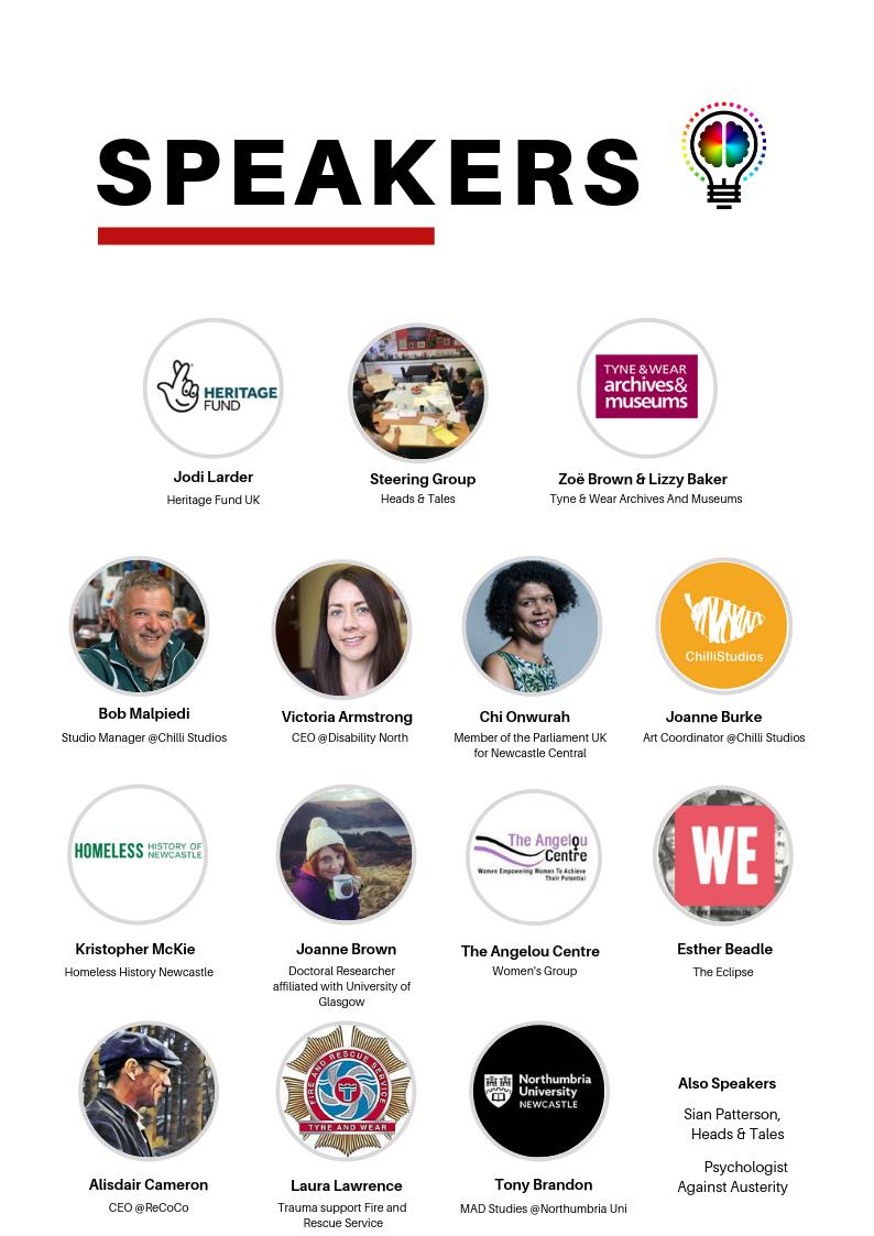HeadsAndTalesMH's tweet photo. Our Speakers 🥰 @TobesBrandon @Vintage7457 @VEArmstrong31 @LizzybArchivist @TWAMmuseums @TWArchives @JoMichelleBrown @HeritageFundNE @HeritageFundUK @HomelessHistNCL @AlisdairC @estherbeadle @AngelouCentre1 @descry0 @ChiOnwurah 
@PsychSocChange #PsychologistsAgainstAusterity https://t.co/9uWFmTzuH5