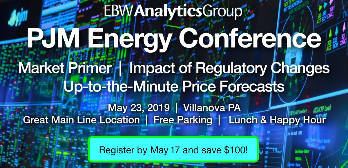 EBW_Analytics's tweet image. Early bird savings end TODAY!  Register now for our PJM Conference: new FERC rules, price forecasts  &amp;amp; open bar!  eventbrite.com/e/key-pjm-elec…