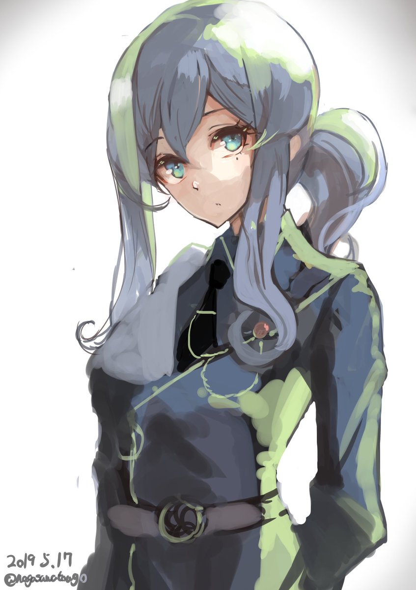 gotland (kancolle) 1girl solo blue hair mole under eye mole long hair military uniform  illustration images