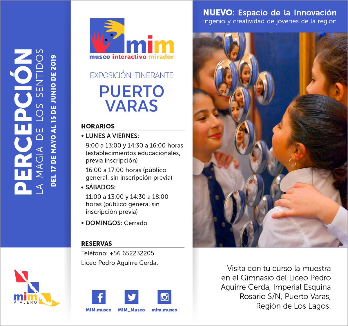 🔬 Ciencia Entretenida en #PuertoVaras 

🔭 Hoy comienza (hasta el 15 junio) la muestra itinerante del Museo Interactivo Mirador "Percepción, La Magia de los Sentidos".

No te la pierdas!