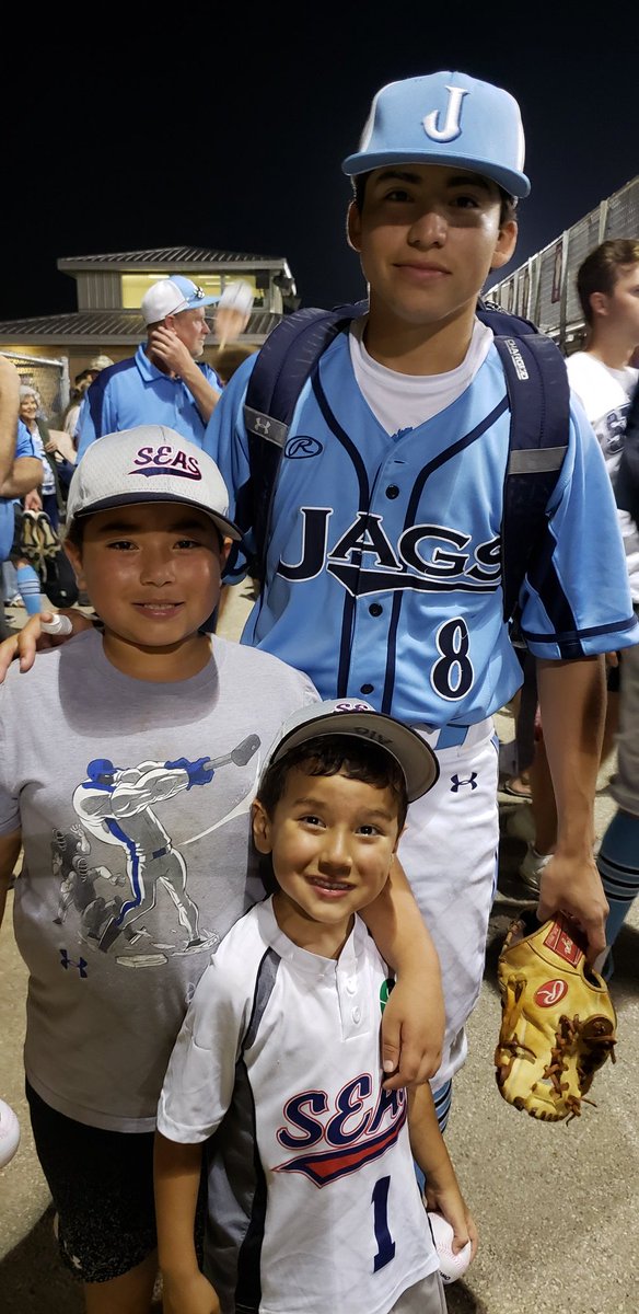 Gon821V's tweet photo. Whatta-game! Nicely done, Jags with 2-0 win! Fans showed up and represented, loud &amp; proud! Game 2 TODAY, and it's on!
#DominicsLittlestFan
#NextGenerationOfGreatness
#TeamIsaac #Chavi #WearBlue @CTJbaseball  @dominic_tamez @Josb0731 https://t.co/fIR4r94TLl https://t.co/t7QH85USxj