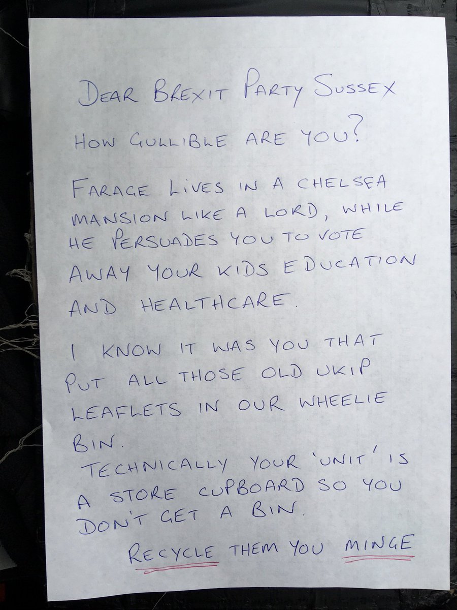 PartySussex's tweet image. No matter what is thrown at us, we will battle on to achieve thePeoplesWill #projectbrexit #17.4 .
More hate male delivered to BPS HQ today.