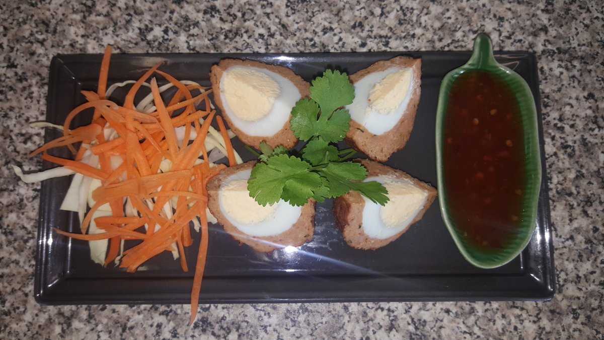 Chef's very popular Thai Style Scotch Eggs, with red curry paste, are on specials this weekend. Call us on 01458 252885 to book a table