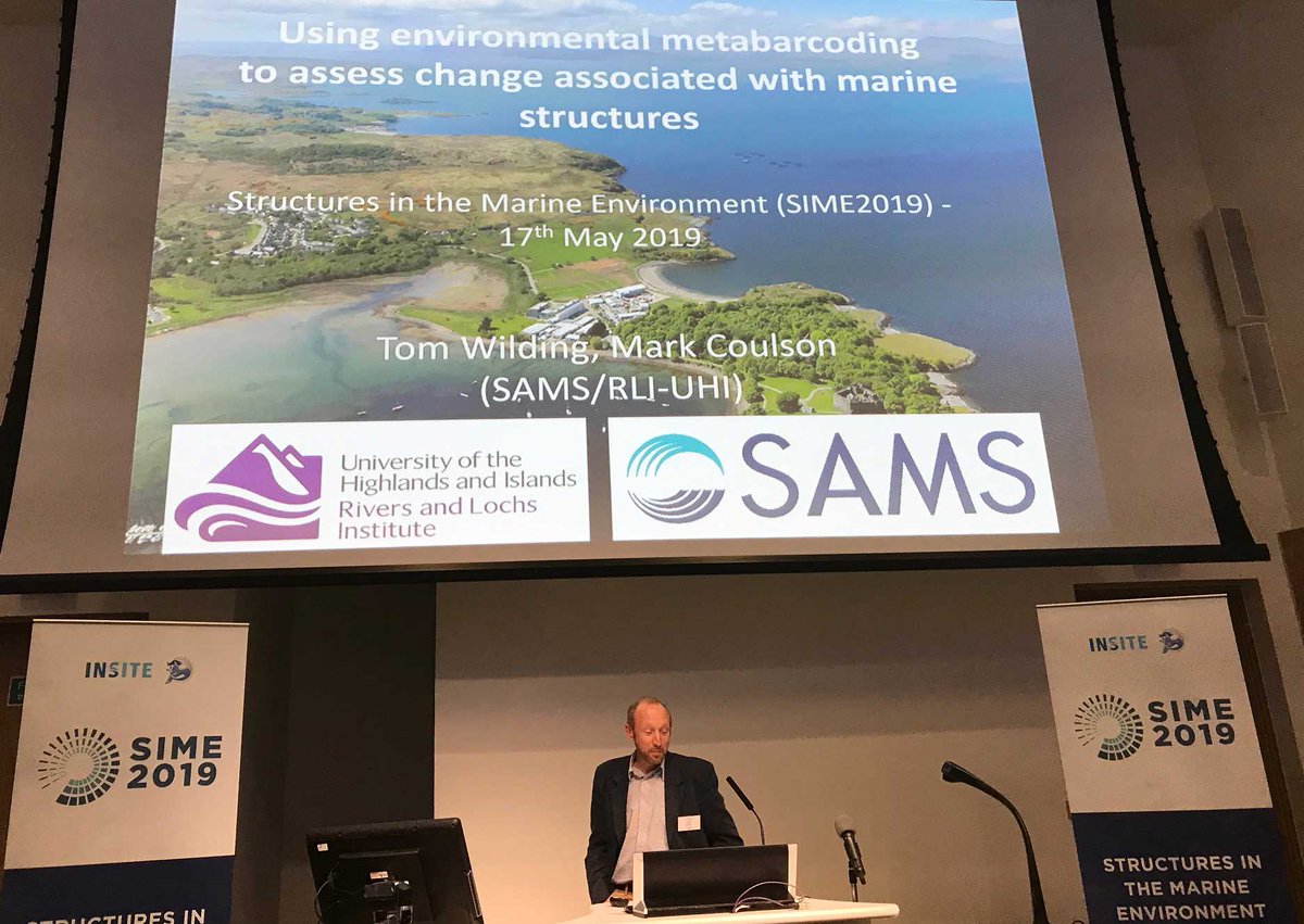 SAMSoceannews's tweet photo. At today's 1-day conference #SIME2019 on man-made structures in the sea: Tom Wilding on how metabarcoding can help assess change when artificial structures are introduced into the marine environment @insitenorthsea @mastscot @TIC_conferences @ThinkUHI Great day! https://t.co/qEvJiyAUIl