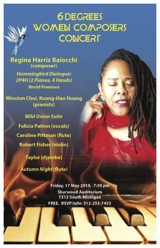 Regina Harris Baiocchi works to be performed at the 6Degrees Composers concert, today, May 17, 2019, 7:30pm, 1312 S Michigan, #Chicago,  – In the CBMR Archives: sheet music by Regina Harris Baiocchi #BlackMusic #ClassicalMusic <a href="/HaikuFest/">Regina Baiocchi</a>