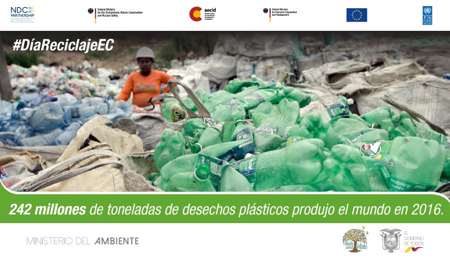 El 12% del total de desechos sólidos son plásticos. Si no los recolectamos y gestionamos adecuadamente, contaminarán y afectarán los cursos de agua y los ecosistemas del país. #DíaReciclajeEC
