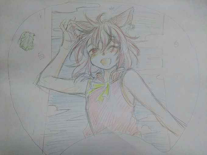 うちわの形に合わせた構図探るの楽しい…… 