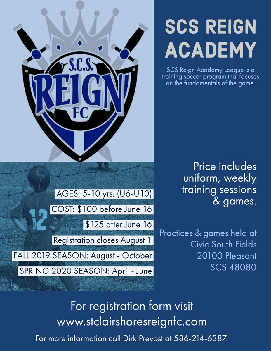 fc_scs's tweet photo. This fall we will be starting up the SCS Reign Academy! This is for ages 5-10 with all practices &amp; games played on our SCS Civic South fields. We'll teach your child the fundamentals of soccer for an extremely low price. Registration is starting now!

#RecSoccer  #SCSReignAcademy https://t.co/rVIBn05ekQ