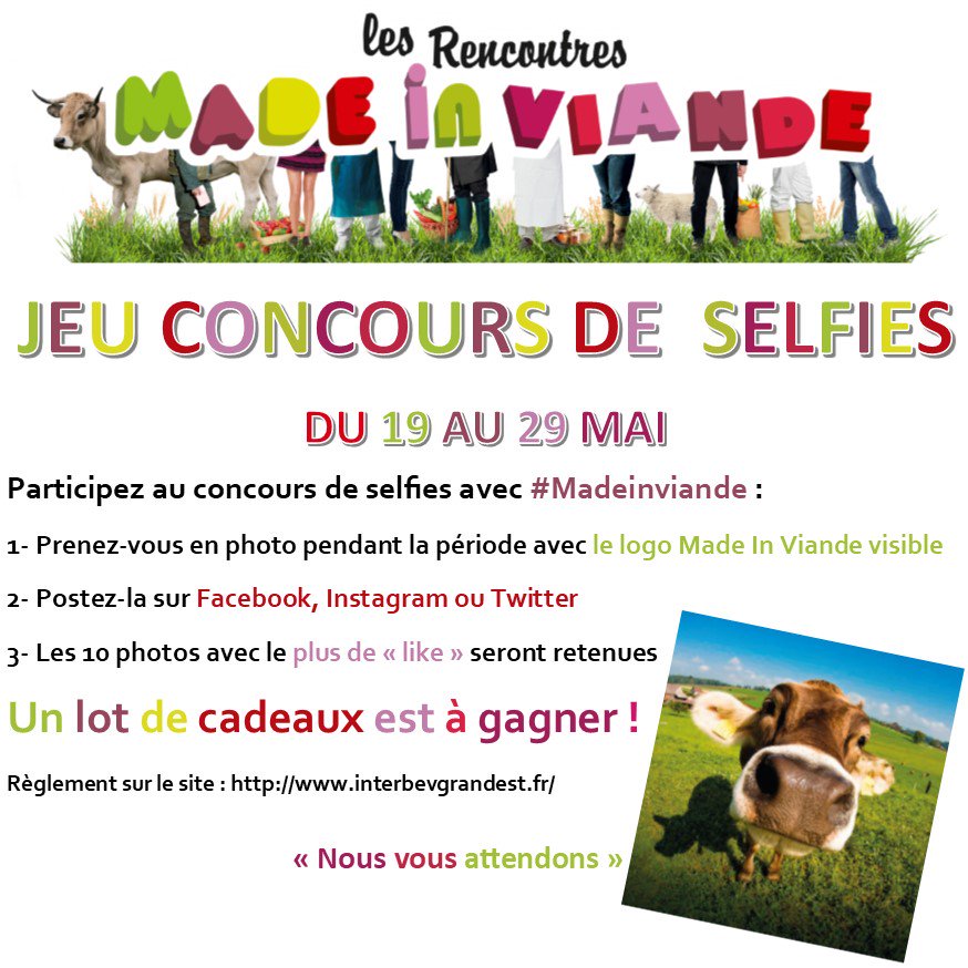 FDSEA57's tweet image. Participez au concours de selfie avec #MadeInViande !
Prenez-vous en photo avec le logo Made in Viande et publiez-la sur les réseaux sociaux.

De nombreux cadeaux à gagner !