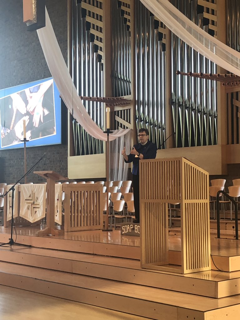 Bishop Lull opens the <a href="/spaselca/">Saint Paul Area Synod</a> Assembly on her “soap box”, sharing the good news of evangelism and generosity throughout the Synod. #spas2019 #bothand #elca