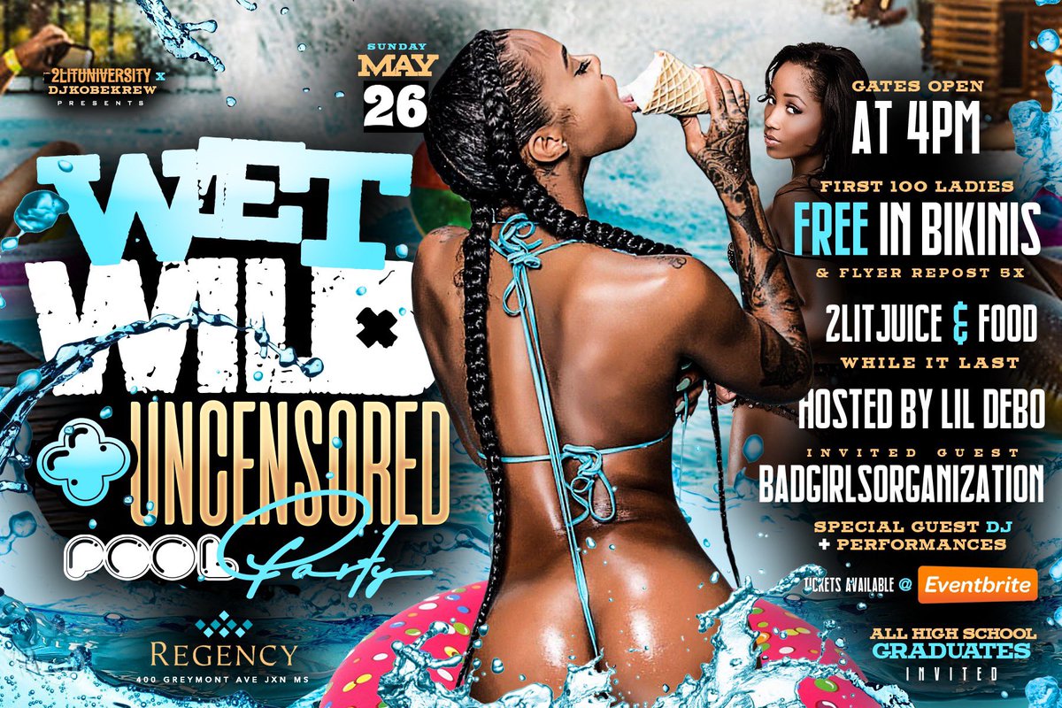 staywokeuniv601's tweet photo. Sun May 26th / @2lituniversity Presents / “WET WILD &amp; UNCENSORED POOL PARTY” 💦🎥 / @Regency 400 Greymont Ave 🚧 / Gates Open At 4 🚪 / Free Juice+Food 🥤 / Hosted By @badgirlsorganization x @lildebo601 😎 / First 100 Ladies FREE in Bikinis 👙👯‍♀️ / #2LitUniversityPoolParty https://t.co/mEuoIoU4X7