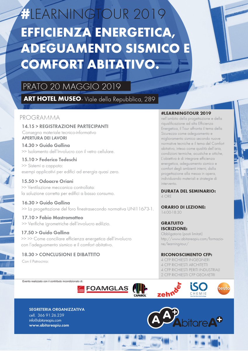 abitareapiu's tweet photo. #LearningTour di #AbitareApiu: #Progettare, #Costruire e #AbitareA+. 20,21 e 23 #Maggio2019 a : #Prato #Pisa e #Genova
#IscrizioneGratuita: https://t.co/Q9aNLpEZ8U\ https://t.co/TfXnLsFd73