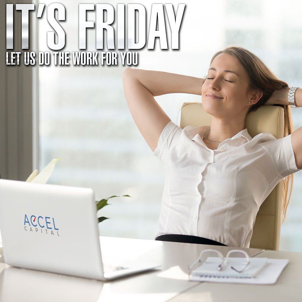 AccelCapital's tweet photo. Whatever you need from credit lines, equipment finance or long term funding we have it for you going into the weekend. Start off the weekend right and let us do the work for you all weekend while you relax!
#growth #workingcapital #funding #money #goals #smallbusiness #Friday https://t.co/W9mCrOOe1f