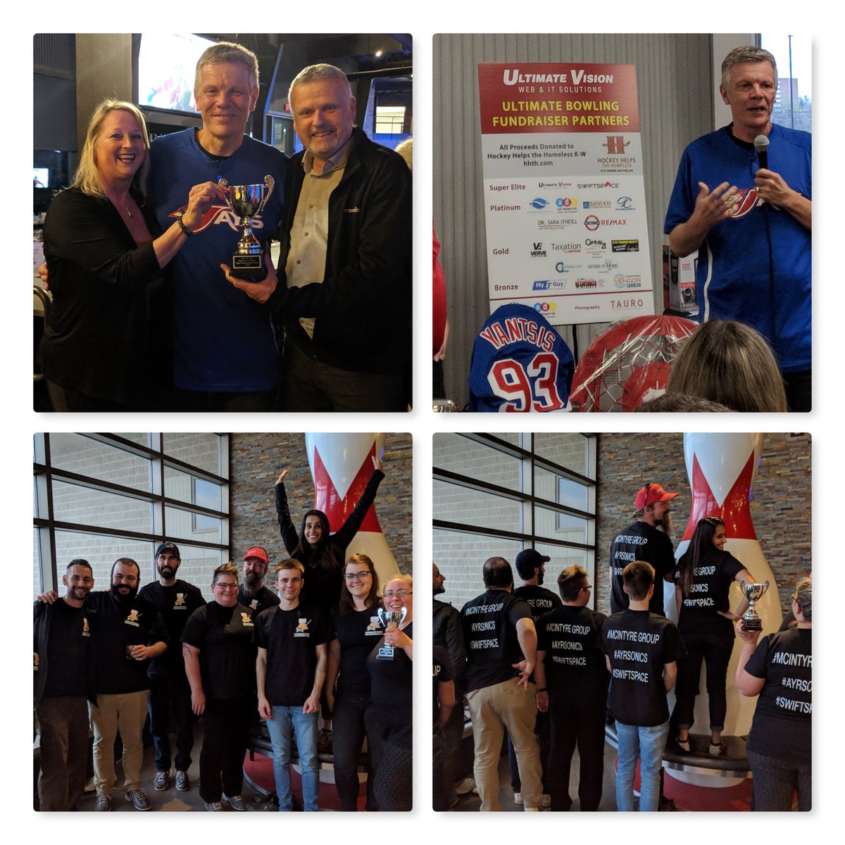 VerticalInter's tweet photo. Great job team!! For the second year in a row the #McIntyreGroup, #Ayrsonics, #Swiftspace team were the top fundraisers with $2750 raised for @HHTHKW  @Bingemans .

Great team building evening with some fun between the groups to see who could raise the most for a great cause. https://t.co/ROoAHPT6fe