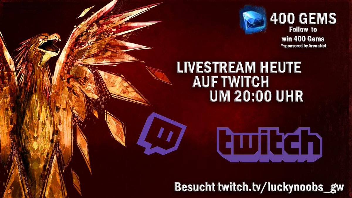 Lucky_Noobs's tweet image. Heute um 20:00 Uhr sind wir wieder live auf Twitch! Raids, Fraktale und mehr! Dabei verlosen wir 400 Edelsteine (sponsored by ArenaNet) an alle Follower unseres Twitch Kanals.
#GuildWars2 #SubButtonHYPE #Giveaway