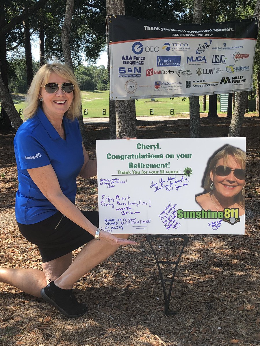 Sunshine811's tweet image. We’re celebrating Cheryl Ritter’s move to the next phase of her life! In honor of her last golf tournament with us, we’ve aptly named it the “Cheryl Ritter Sunshine 811 Golf Classic!” #CALL811 @CGAConnect