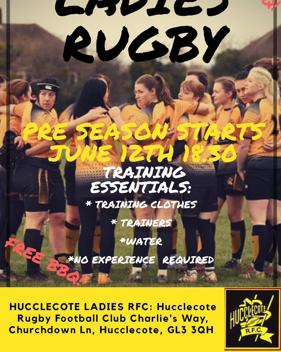 BIG NEWS!!! Time for a spot of Pre Season training...fitness...social. Perfect time for new members, no experience required! Spread the word! Hucclecote Ladies are back 💪🖤💛
#preseason #womensrugby #RFC #fitness