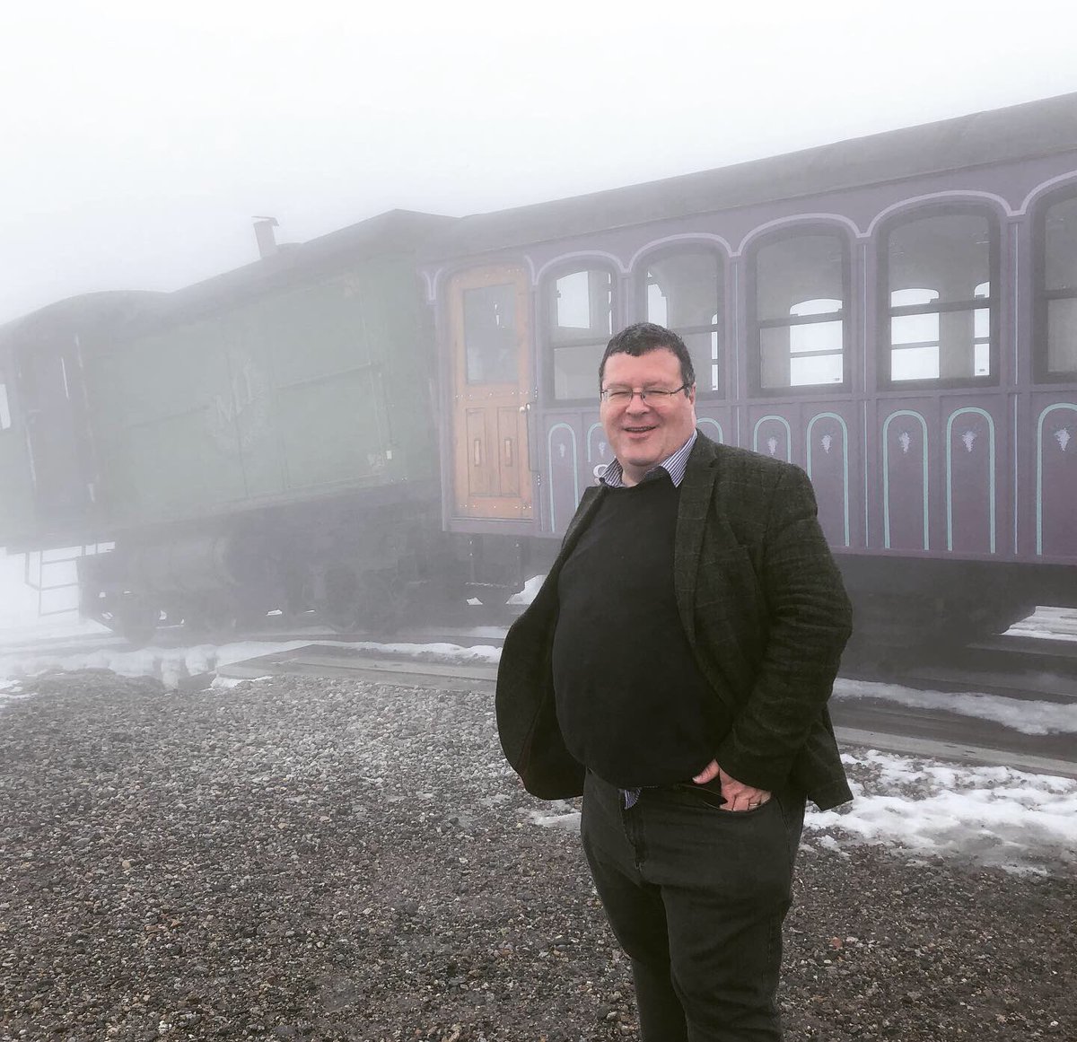 On the cog railway up to the summit of Mt. Washington.