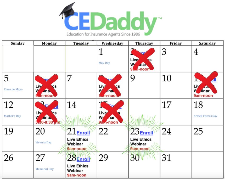 CEDaddy's tweet image. 😱Only 3 Ethics classes lefts in May and 2 are next week!

Before you hit the beach this summer, join CEDaddy online and get your ethics requirement done! 

#CEDaddy Ethics: cedaddy.com/illinoisethics…

#IllinoisInsurance
