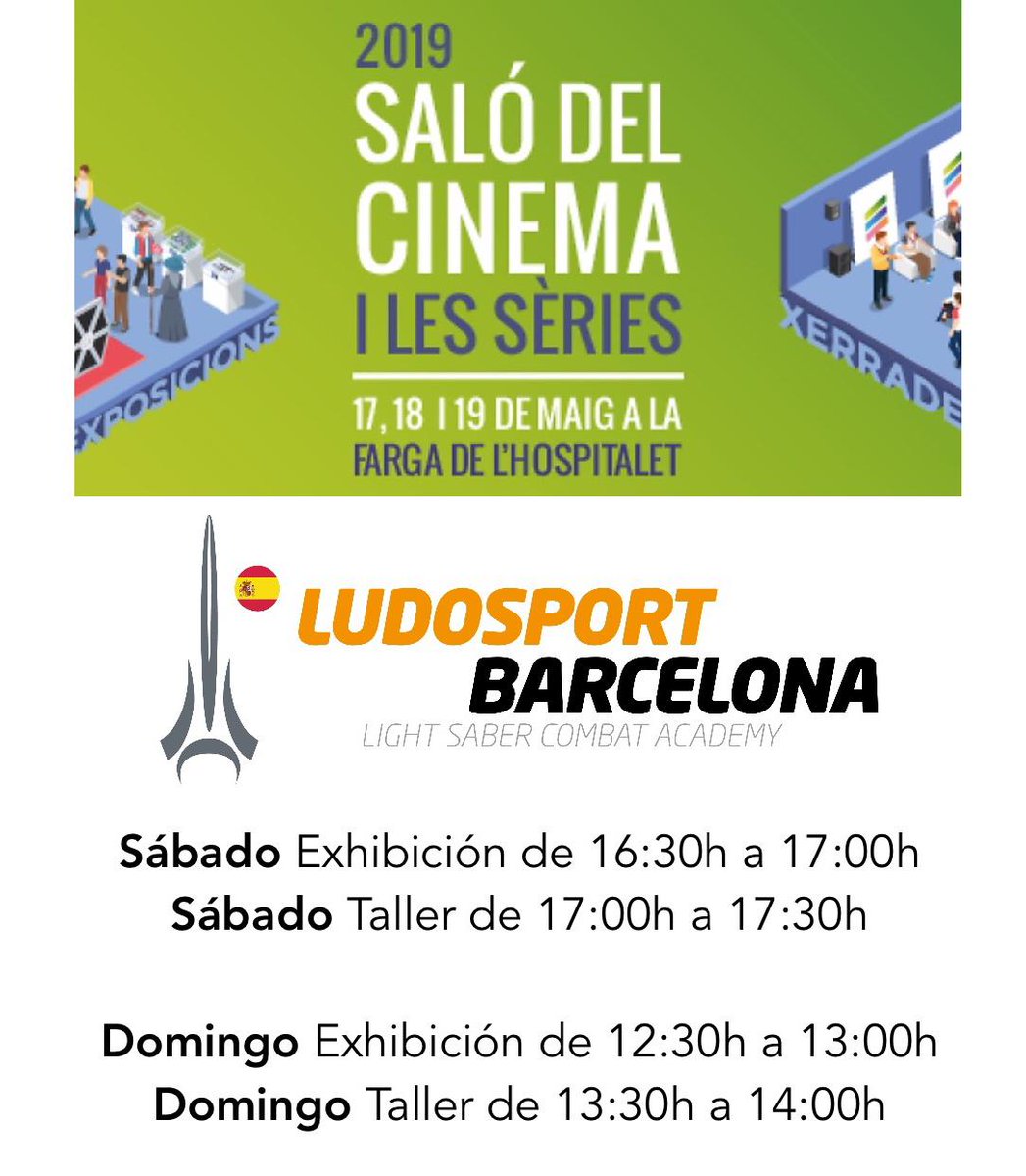 LudosportBCN's tweet photo. Y además, haremos demostraciones y talleres en el Saló del Cinema i les Sèries en La Farga de L'Hospitalet. 
Vaya fin de semana! No os lo perdáis!
#weareludosport #onenameonesky #salodelcinema #salondelcine #lafarga #lightsaber #lamadiluce https://t.co/4nPgcJRlb0