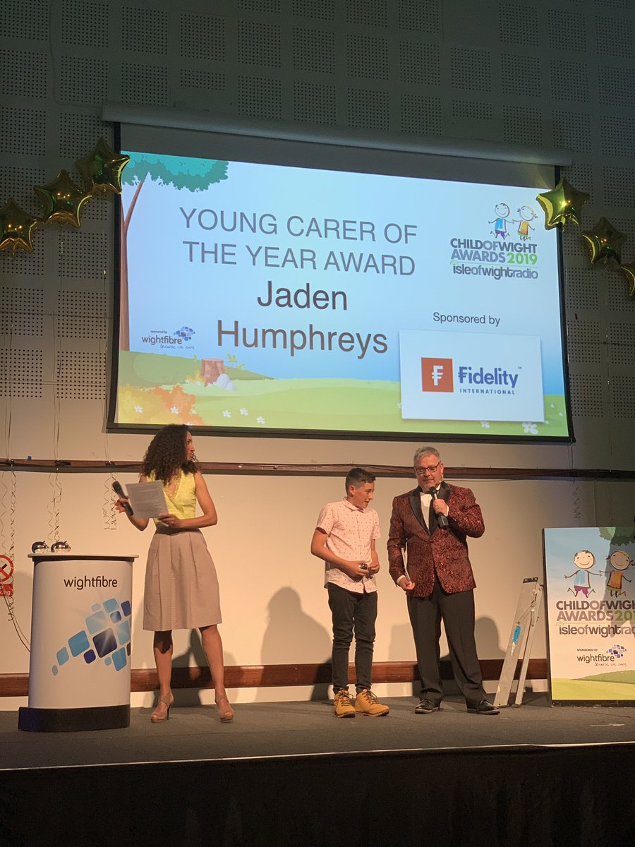 WightFibre's tweet photo. Next is the Young Carer Award sponsored by Fidelity International goes to Jaden Humphreys 
 #ChildofWight #BecauseWeCare ⭐️🏆⭐️🏆⭐️🏆⭐️🏆 https://t.co/2fb9qVyZYW