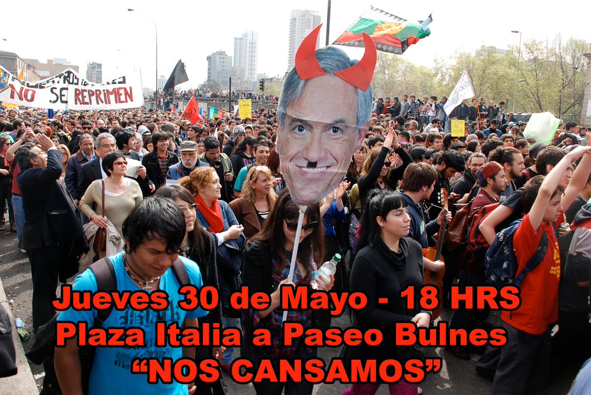 Ya...Veremos cuantos somos los que no soportamos tanta corrupción . JUEVES 30 DE MAYO , 18 Hrs , Plaza Italia ; y en todas las plazas de Chile #NosCansamos #El30YoMarcho #SoloNosQuedanLasCalles / <a href="/PiensaPrensa/">PIENSAPRENSA 357 mil Seguidores</a> <a href="/titinchago/">Silvia</a> RT muchach@s !!