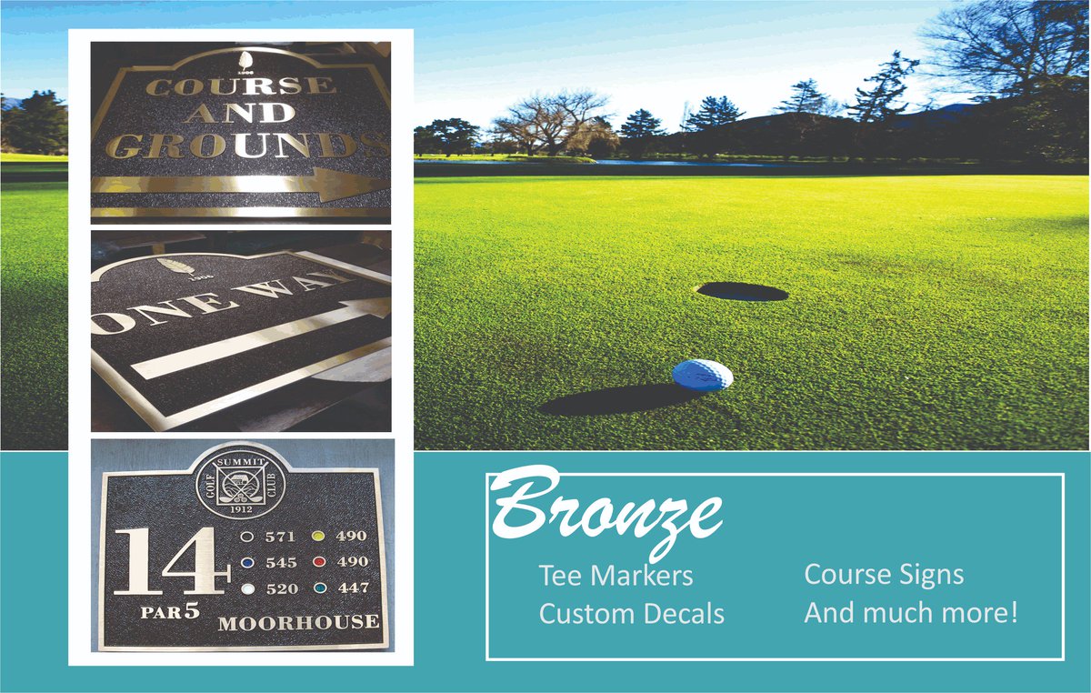 RiversideBrass's tweet photo. 'Tis the season to be golfing! Adding a touch of elegance and beauty to a golf course or any other place for that matter- is as simple as adding a beautiful bronze plaque- whether it's a tee marker or general golf signage- we got you covered😉  #BeautyinBronze #CustomPlaques https://t.co/rzHmj2krZI