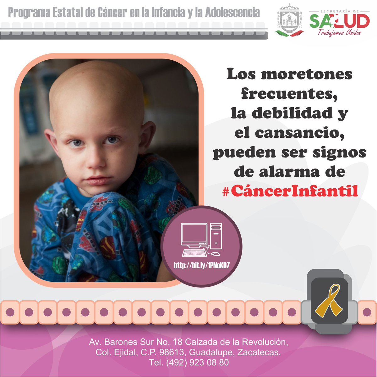 CaInfantilSSZ's tweet photo. Los moretones frecuentes, la debilidad y el cansancio, pueden ser signos de alarma de #CáncerInfantil  https://t.co/JngN1EQK04 https://t.co/xr2Oeq0E10