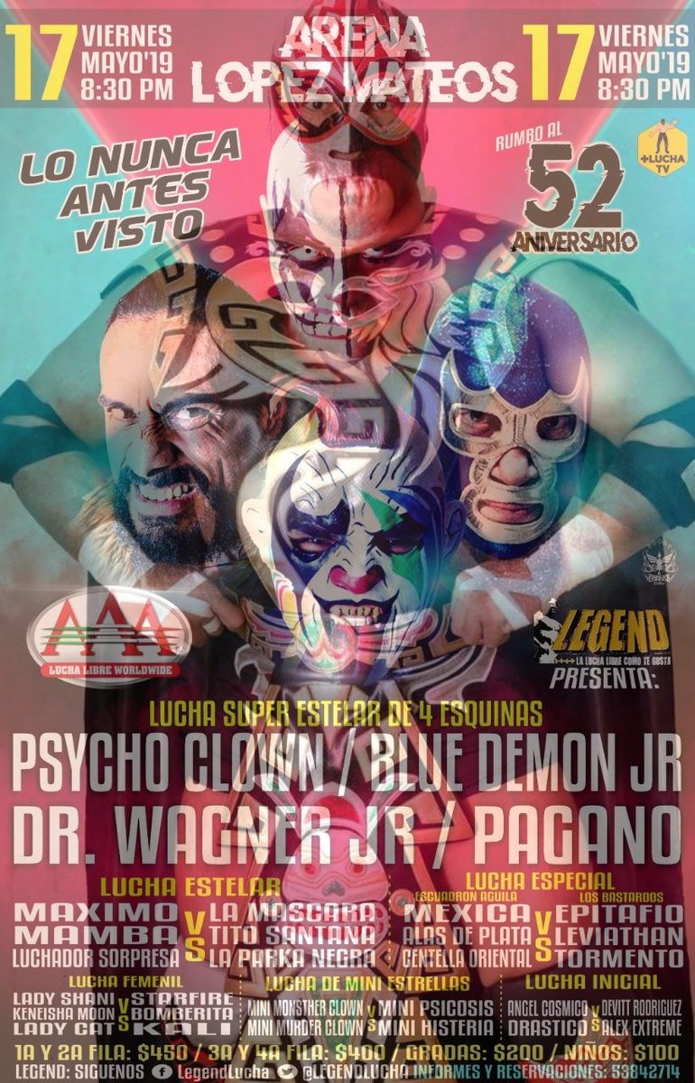 LEGENDLUCHA's tweet photo. Hoy Homenaje a #SilverKing en la Arena López Mateos en nuestra función. Los esperamos en punto a las 8:30 PM

@WagnerJrOficial @Psychooriginal @Pagano656 @BlueDemonjr @onlymamba @MaXiMo_AAA @parka_negra @LadyShaniAAA @KeneishaMoon @peqeStarfire @Bomber819 y todo el elenco https://t.co/wfuaBfqYII