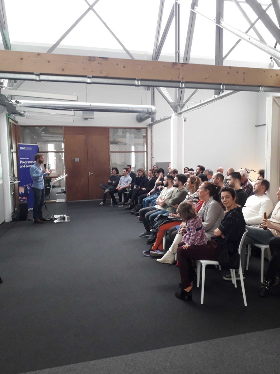 BinaryDistrict's tweet image. The wonderful @tobiasgroenland talking about the motivations behind #HackersHandshake to a full house at Primalbase AMS. If you&apos;re in the area over the next two weeks, be sure to stop by and check out this fantastic exhibition.