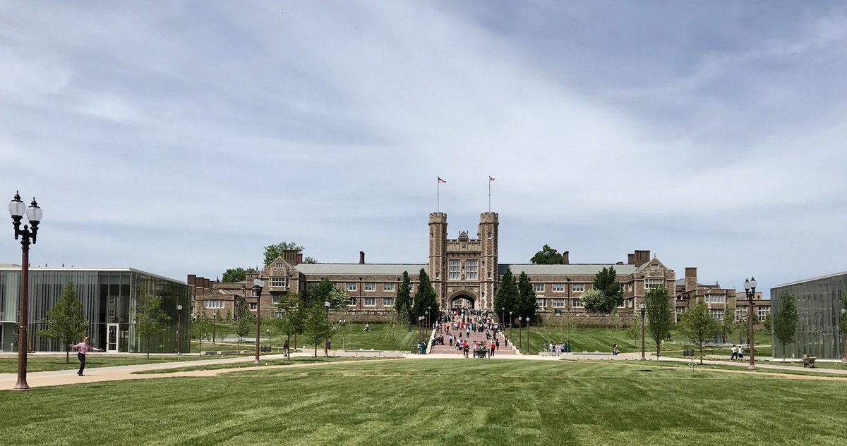 WashUcampusnext's tweet photo. It’s the happiest day of the year here at @WUSTL - not only for graduates &amp; their families but also the East End Transformation #CampusNext team. Congratulations #WashU19! 🎉🎓🐻 https://t.co/EFno2P2VaB