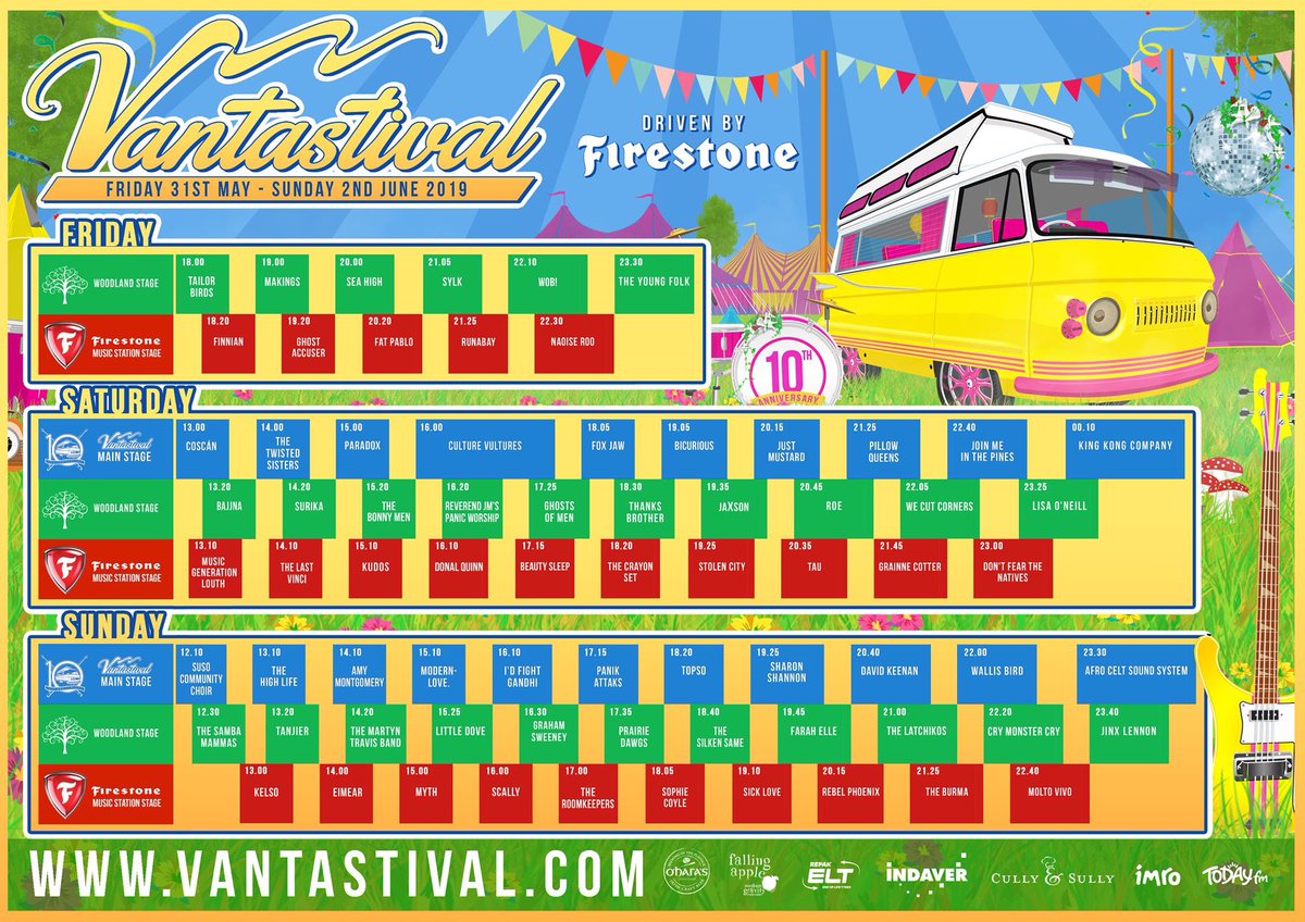 Vantastival (@vantastival) on Twitter photo So here is the line up.. start planning! <a href="/FirestoneTires/">Firestone</a> @IndaverIreland <a href="/RepakRecycling/">Repak</a> <a href="/OHarasBeers/">O'Hara's Irish Craft Beer</a> <a href="/cullyandsully/">Cully & Sully</a> <a href="/hotpress/">Hot Press</a> <a href="/TodayFM/">Today FM 💛</a> <a href="/IMROireland/">IMRO</a> Falling Apple cider So here is the line up.. start planning! <a href="/FirestoneTires/">Firestone</a> @IndaverIreland <a href="/RepakRecycling/">Repak</a> <a href="/OHarasBeers/">O'Hara's Irish Craft Beer</a> <a href="/cullyandsully/">Cully & Sully</a> <a href="/hotpress/">Hot Press</a> <a href="/TodayFM/">Today FM 💛</a> <a href="/IMROireland/">IMRO</a> Falling Apple cider