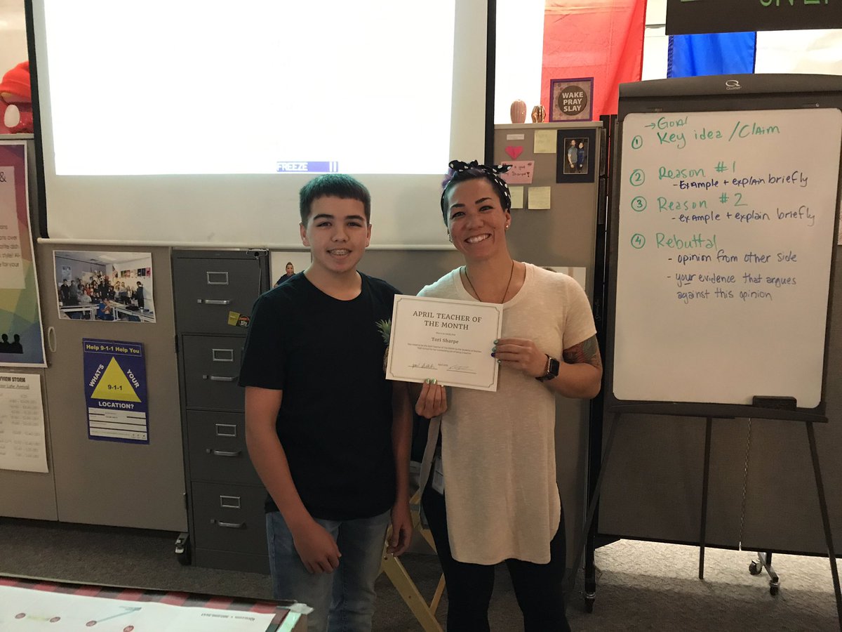 StormShouts's tweet photo. Here’s superstar Jon Selch presenting @mrstorisharpe with the student-selected teacher of the month award! Thanks for being so awesome, Mrs. Sharpe! #SHSWeLearn #StormShouts https://t.co/UW7Pah5Bqn