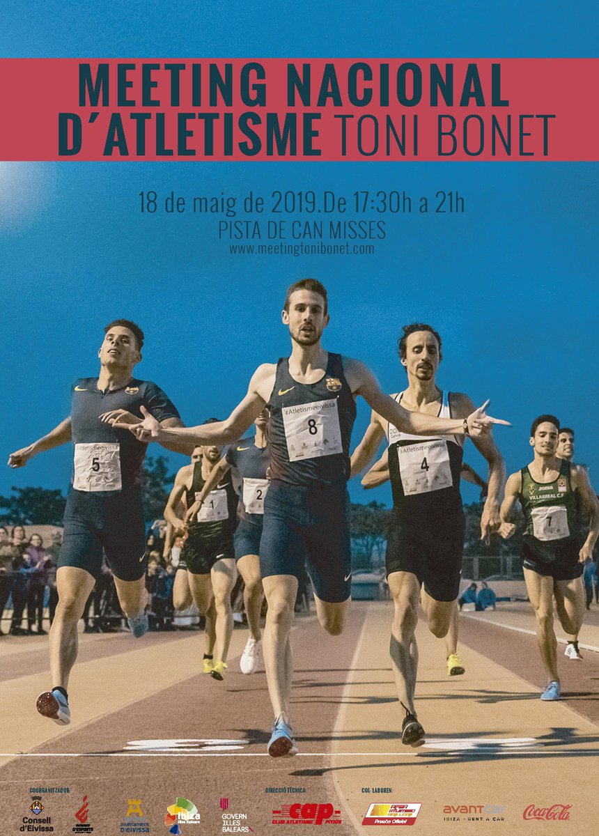 Mañana, a partir de las 19:15h, Meeting Toni Bonet @MeetingToniB en Ibiza, que tiene pinta de que va ser magnífico, con muchas pruebas no habituales.
Horario, streaming y resultados en directo: meetingtonibonet.com/#horarios  
Inscritos: meetingtonibonet.com/wp-content/upl…