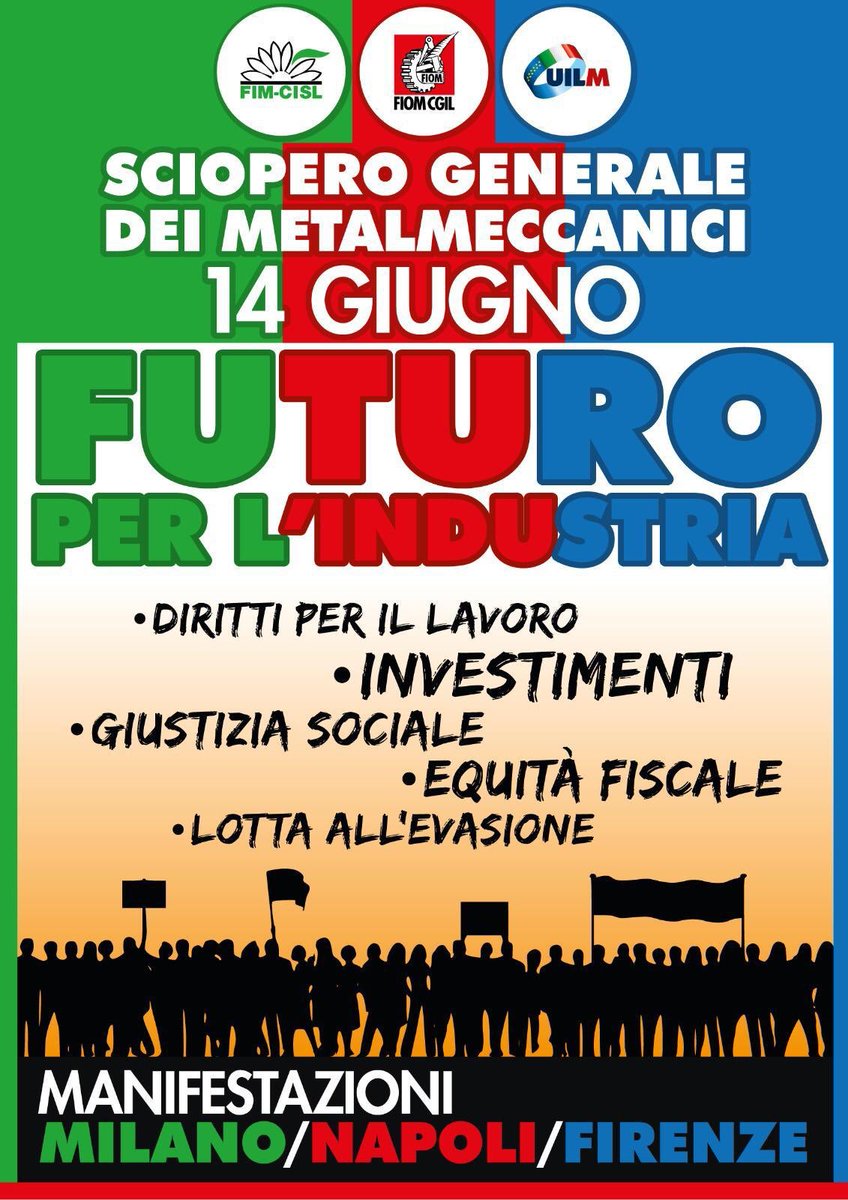 Assemblee in tutta Italia per preparare il grande sciopero del #14giugno2019 dei #metalmeccanici. 

Più industria e lavoro e meno balle e promesse!

#FuturoXIndustria  #ScioperoMetalmeccanici